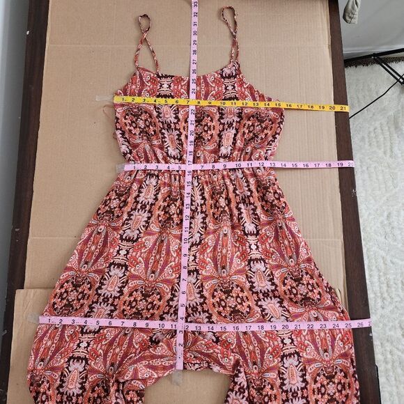 Purple Snow Wide Leg Jumpsuit Bohemian Ethnic Print Palazzo Spaghetti Straps M - Picture 7 of 15